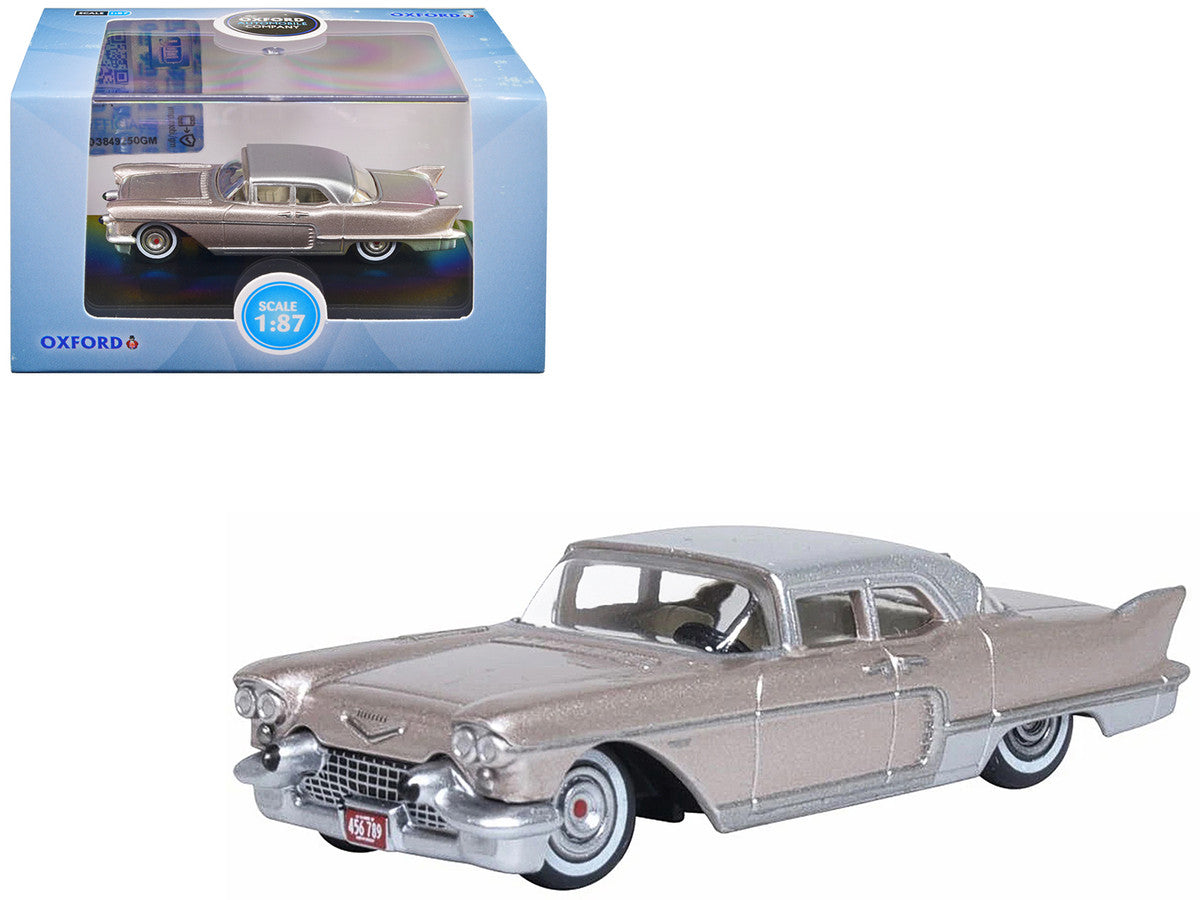 1957 Cadillac Eldorado Brougham Sandalwood Beige Metallic with Silver Top 1/87 (HO) Scale Diecast Model Car by Oxford Diecast LuxuryLifeWay Online Store