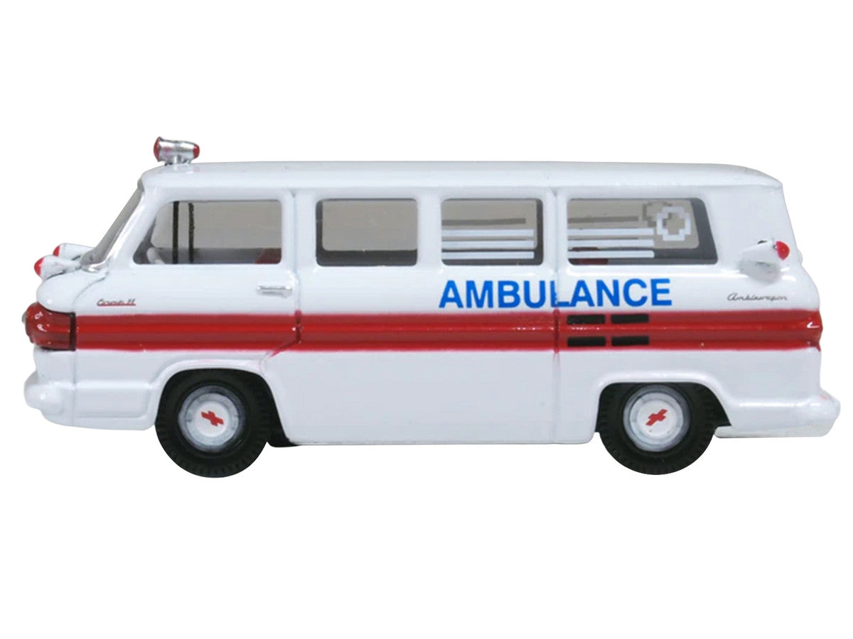 1962 Chevrolet Corvair Greenbrier AmbleWagon Ambulance White with Red Stripes 1/87 (HO) Scale Diecast Model Car by Oxford Diecast LuxuryLifeWay Online Store