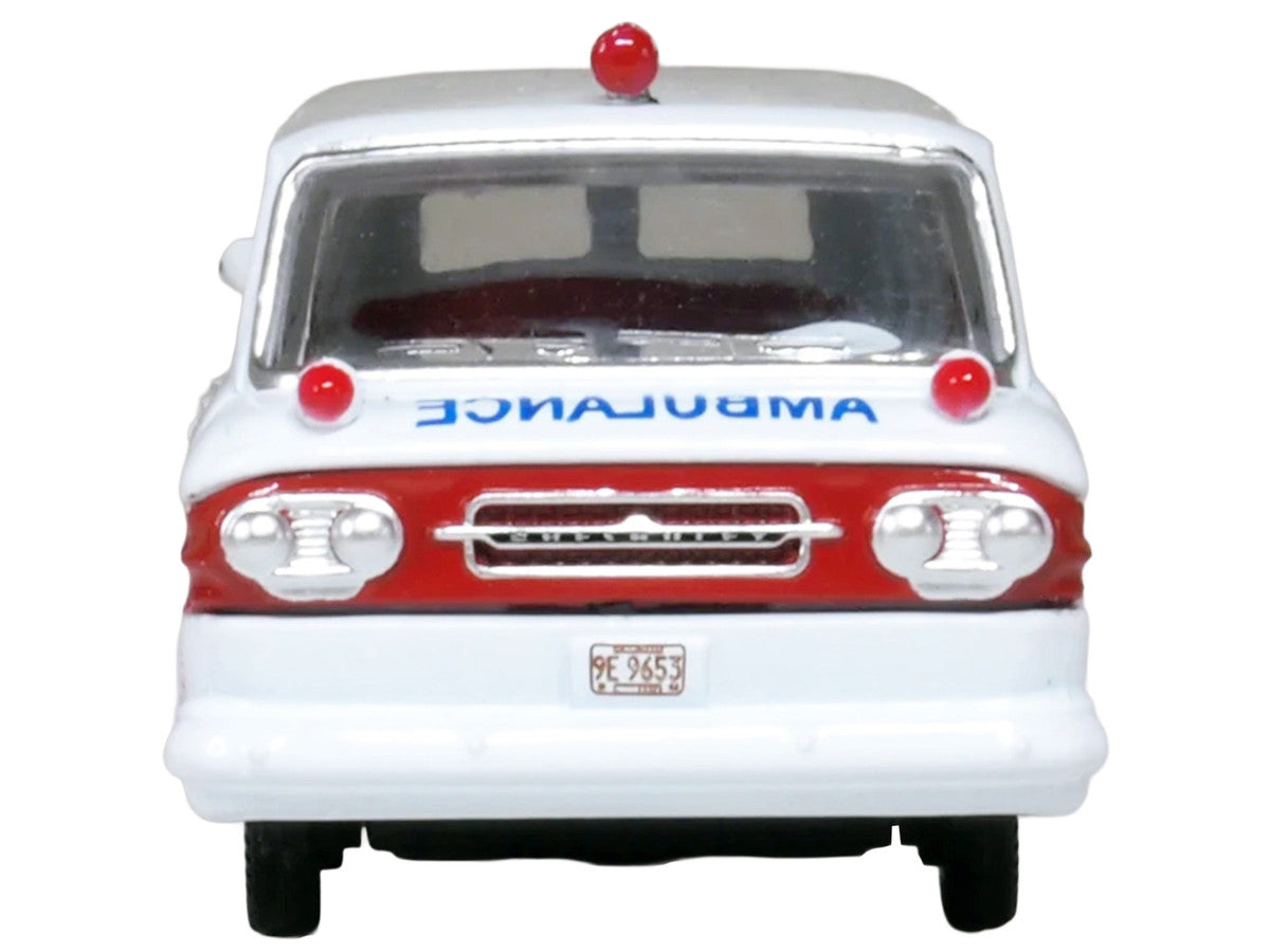 1962 Chevrolet Corvair Greenbrier AmbleWagon Ambulance White with Red Stripes 1/87 (HO) Scale Diecast Model Car by Oxford Diecast LuxuryLifeWay Online Store
