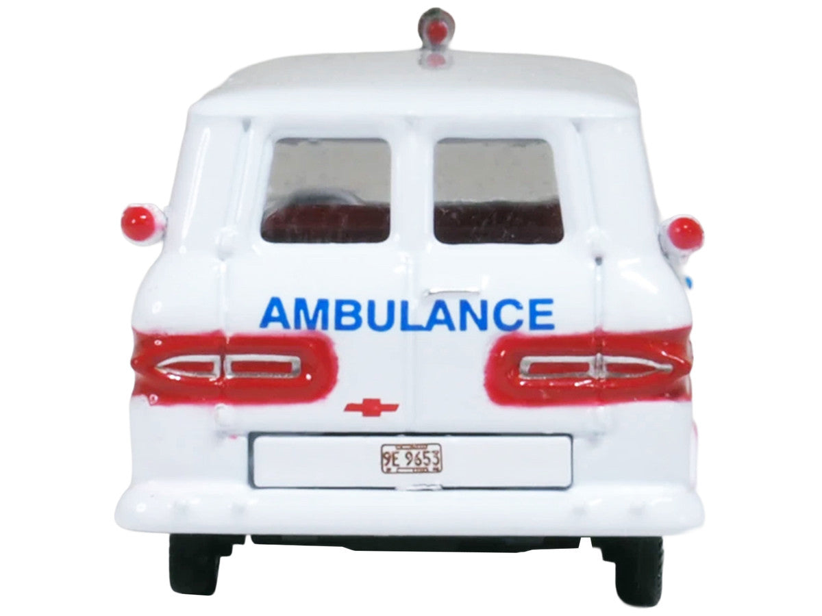 1962 Chevrolet Corvair Greenbrier AmbleWagon Ambulance White with Red Stripes 1/87 (HO) Scale Diecast Model Car by Oxford Diecast LuxuryLifeWay Online Store