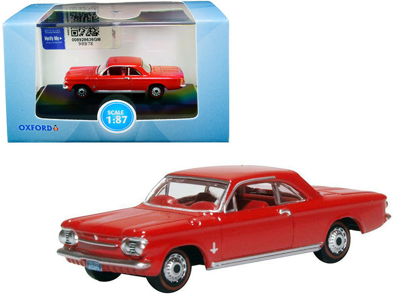 1963 Chevrolet Corvair Coupe Riverside Red with Red Interior 1/87 (HO) Scale Diecast Model Car by Oxford Diecast LuxuryLifeWay Online Store