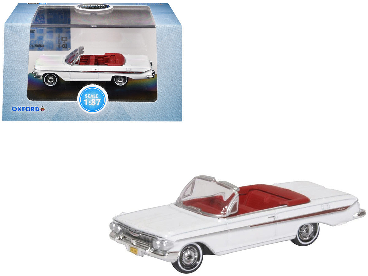 1961 Chevrolet Impala Convertible Ermine White with Roman Red Interior 1/87 (HO) Scale Diecast Model Car by Oxford Diecast LuxuryLifeWay Online Store