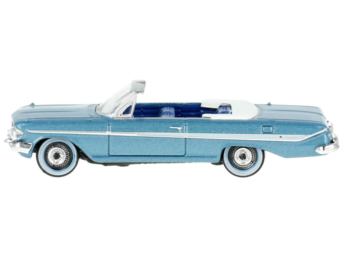 1961 Chevrolet Impala Convertible Jewel Blue Metallic and White with Blue Interior 1/87 (HO) Scale Diecast Model Car by Oxford Diecast LuxuryLifeWay Online Store