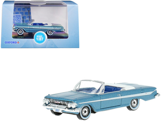 1961 Chevrolet Impala Convertible Jewel Blue Metallic and White with Blue Interior 1/87 (HO) Scale Diecast Model Car by Oxford Diecast LuxuryLifeWay Online Store