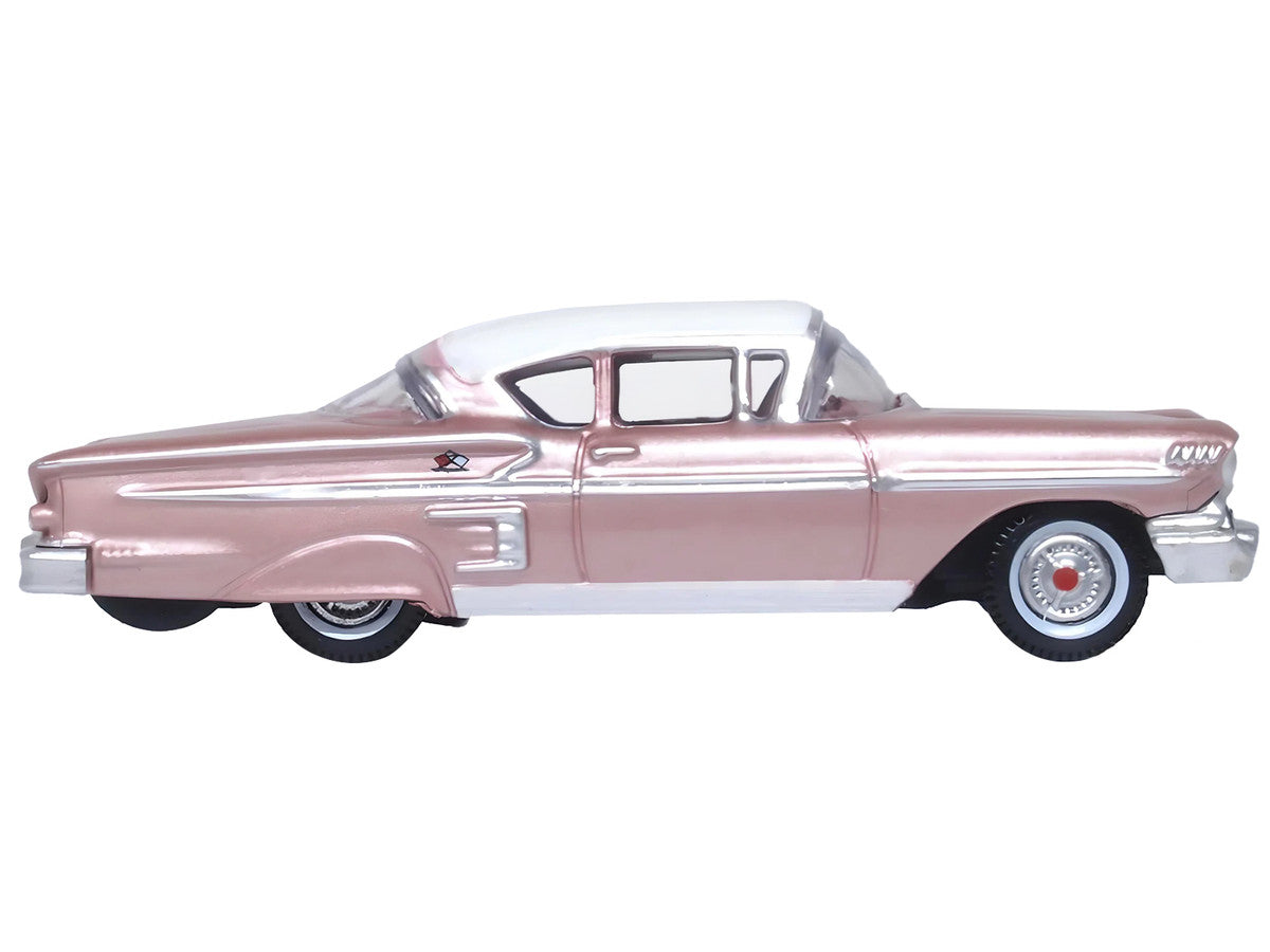 1958 Chevrolet Impala Sport Cay Coral Pink Metallic with White Top 1/87 (HO) Scale Diecast Model Car by Oxford Diecast LuxuryLifeWay Online Store