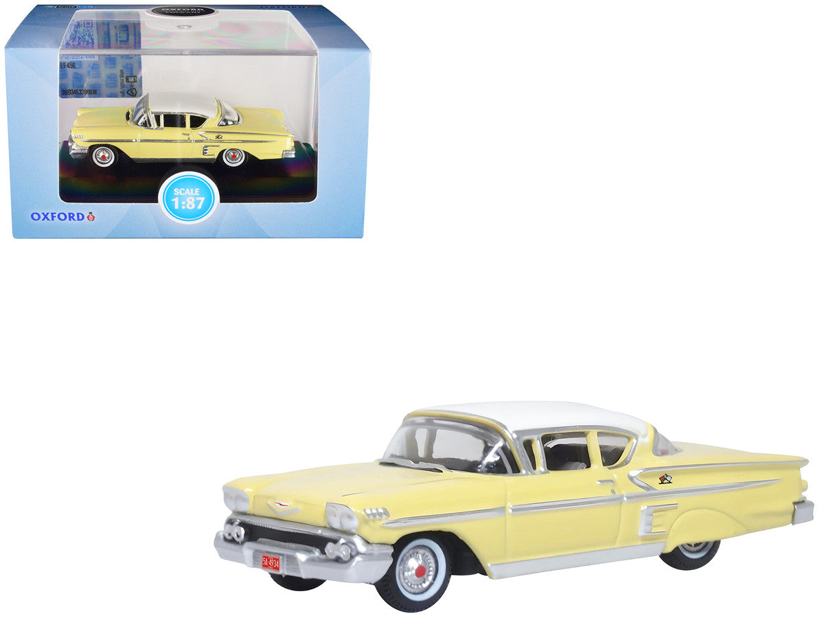 1958 Chevrolet Impala Sport Colonial Cream with Snowcrest White Top 1/87 (HO) Scale Diecast Model Car by Oxford Diecast LuxuryLifeWay Online Store