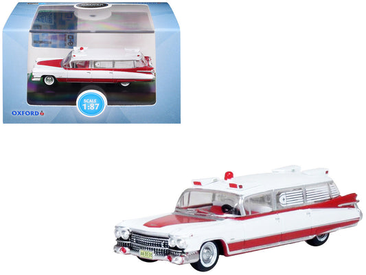 1959 Cadillac Miller-Meteor Ambulance Red and White 1/100 Scale Diecast Model Car by Oxford Diecast LuxuryLifeWay Online Store