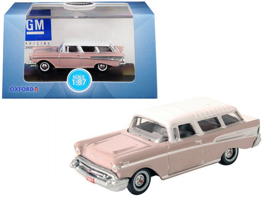 1957 Chevrolet Nomad Dusk Pearl Pink with Imperial Ivory Top 1/87 (HO) Scale Diecast Model Car by Oxford Diecast LuxuryLifeWay Online Store