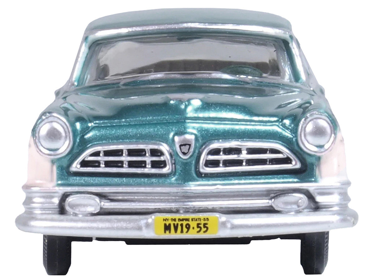 1955 Chrysler New Yorker Deluxe St. Regis Jade Green Metallic and Cream 1/87 (HO) Scale Diecast Model Car by Oxford Diecast LuxuryLifeWay Online Store