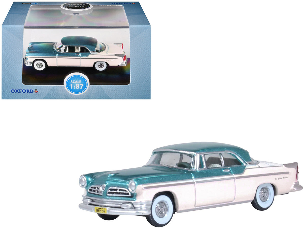 1955 Chrysler New Yorker Deluxe St. Regis Jade Green Metallic and Cream 1/87 (HO) Scale Diecast Model Car by Oxford Diecast LuxuryLifeWay Online Store