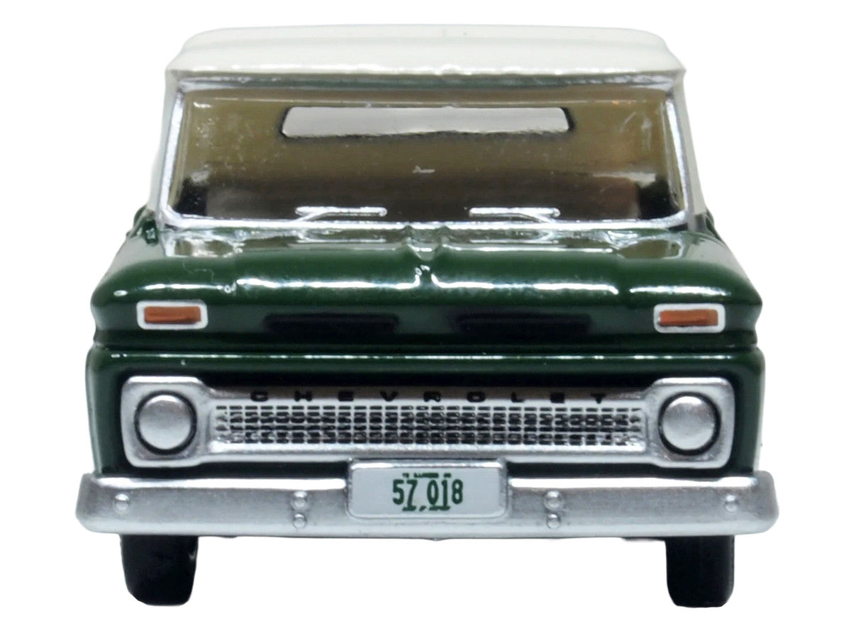 1965 Chevrolet C10 Stepside Pickup Truck Dark Green with Ivory Top 1/87 (HO) Scale Diecast Model Car by Oxford Diecast LuxuryLifeWay Online Store