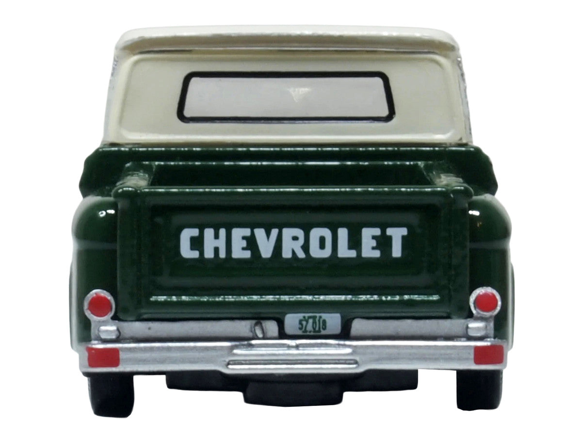1965 Chevrolet C10 Stepside Pickup Truck Dark Green with Ivory Top 1/87 (HO) Scale Diecast Model Car by Oxford Diecast LuxuryLifeWay Online Store