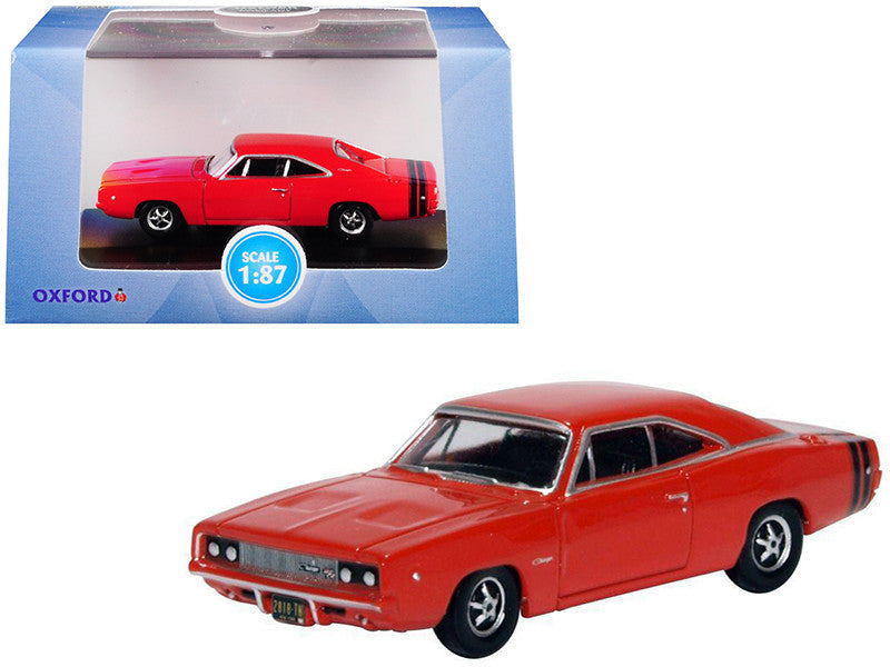 1968 Dodge Charger Bright Red with Black Stripes 1/87 (HO) Scale Diecast Model Car by Oxford Diecast LuxuryLifeWay Online Store