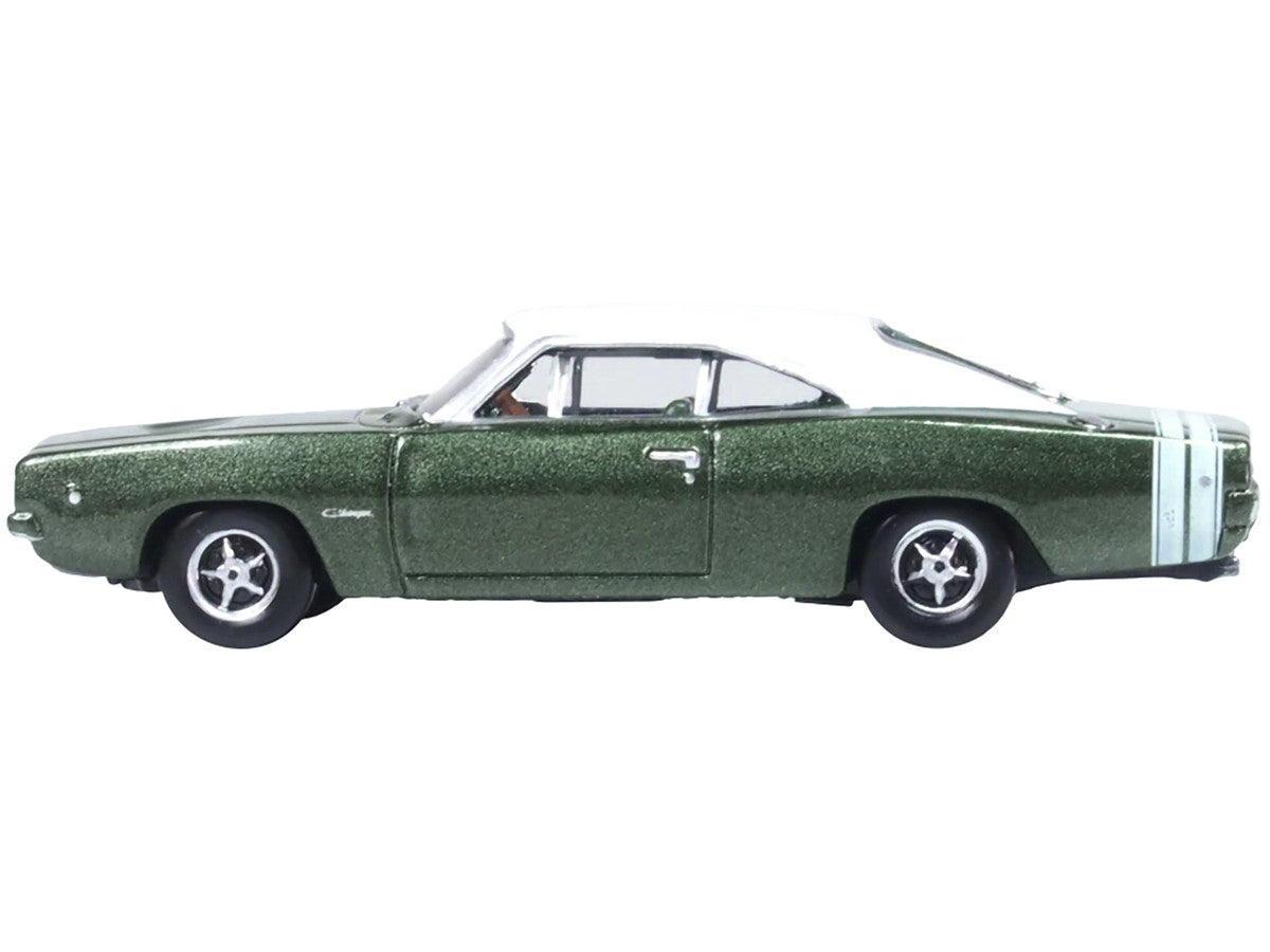 1968 Dodge Charger Racing Green Metallic with White Top and Tail Stripe 1/87 (HO) Scale Diecast Model Car by Oxford Diecast LuxuryLifeWay Online Store