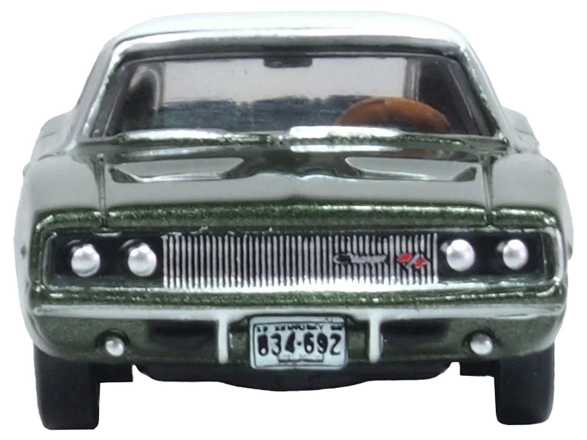 1968 Dodge Charger Racing Green Metallic with White Top and Tail Stripe 1/87 (HO) Scale Diecast Model Car by Oxford Diecast LuxuryLifeWay Online Store