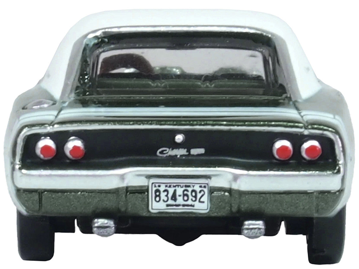 1968 Dodge Charger Racing Green Metallic with White Top and Tail Stripe 1/87 (HO) Scale Diecast Model Car by Oxford Diecast LuxuryLifeWay Online Store
