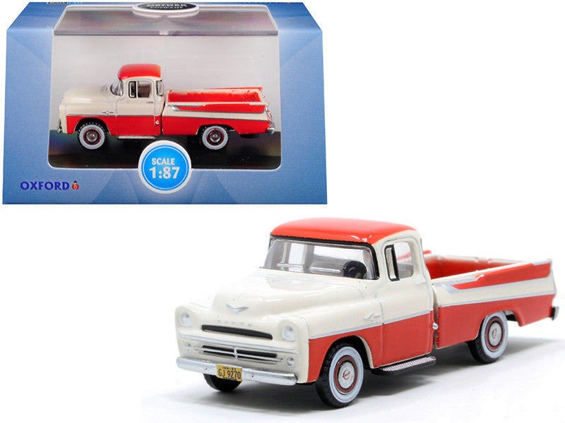 1957 Dodge D100 Sweptside Pickup Truck Tropical Coral and Glacier White 1/87 (HO) Scale Diecast Model Car by Oxford Diecast LuxuryLifeWay Online Store