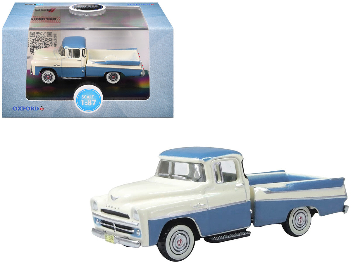 1957 Dodge D100 Sweptside Pickup Truck Ice Blue and Glacier White 1/87 (HO) Scale Diecast Model Car by Oxford Diecast LuxuryLifeWay Online Store