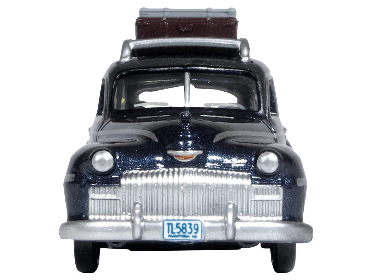 1946 DeSoto Suburban with Roof Rack and Luggage Butterfly Blue Metallic with Crystal Gray Top 1/87 (HO) Scale Diecast Model Car by Oxford Diecast LuxuryLifeWay Online Store