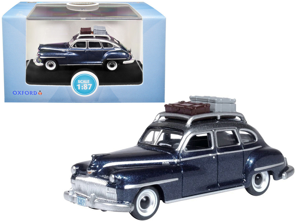 1946 DeSoto Suburban with Roof Rack and Luggage Butterfly Blue Metallic with Crystal Gray Top 1/87 (HO) Scale Diecast Model Car by Oxford Diecast LuxuryLifeWay Online Store