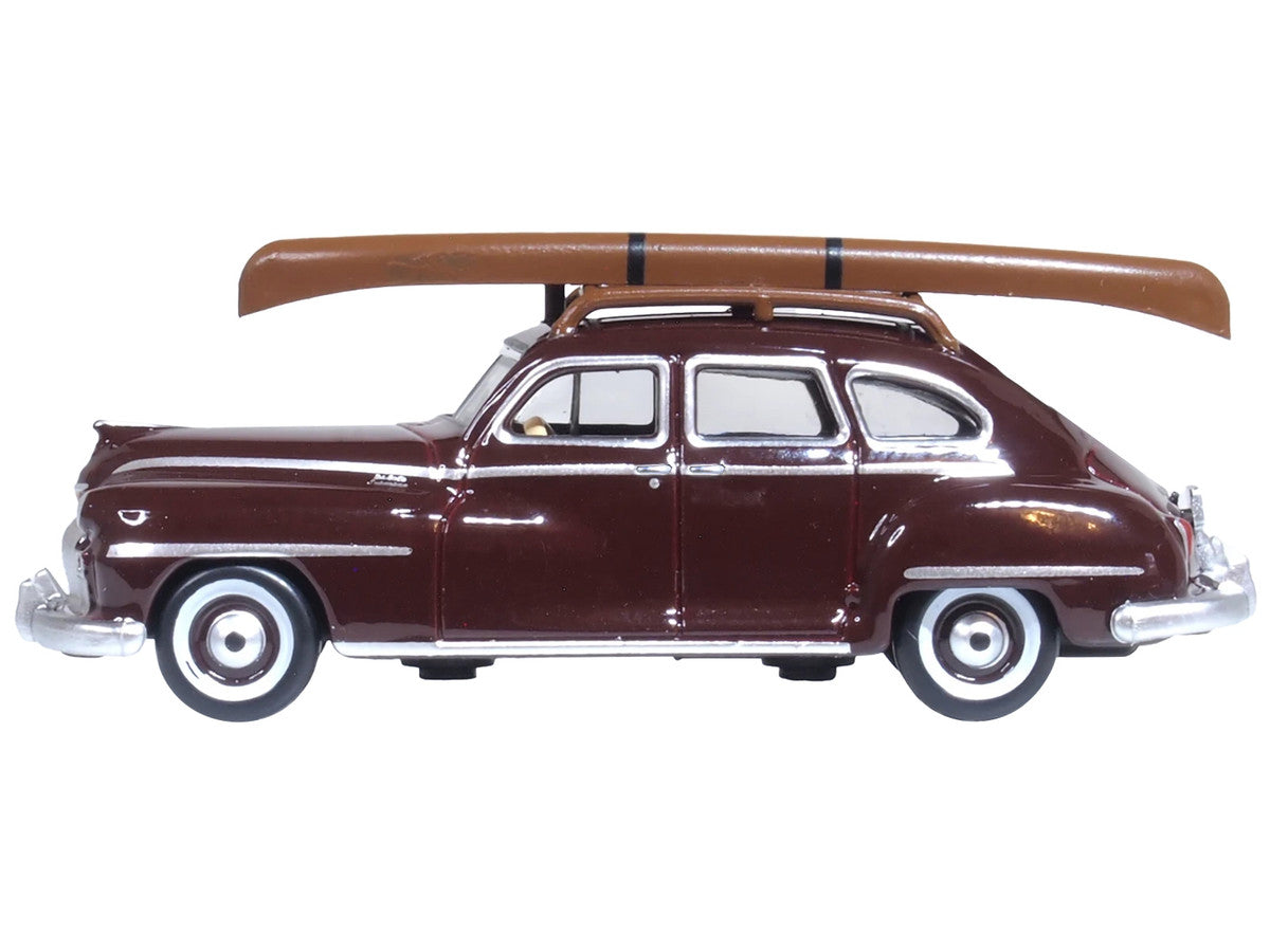 1946 DeSoto Suburban with Roof Rack and Canoe Royal Maroon 1/87 (HO) Scale Diecast Model Car by Oxford Diecast LuxuryLifeWay Online Store