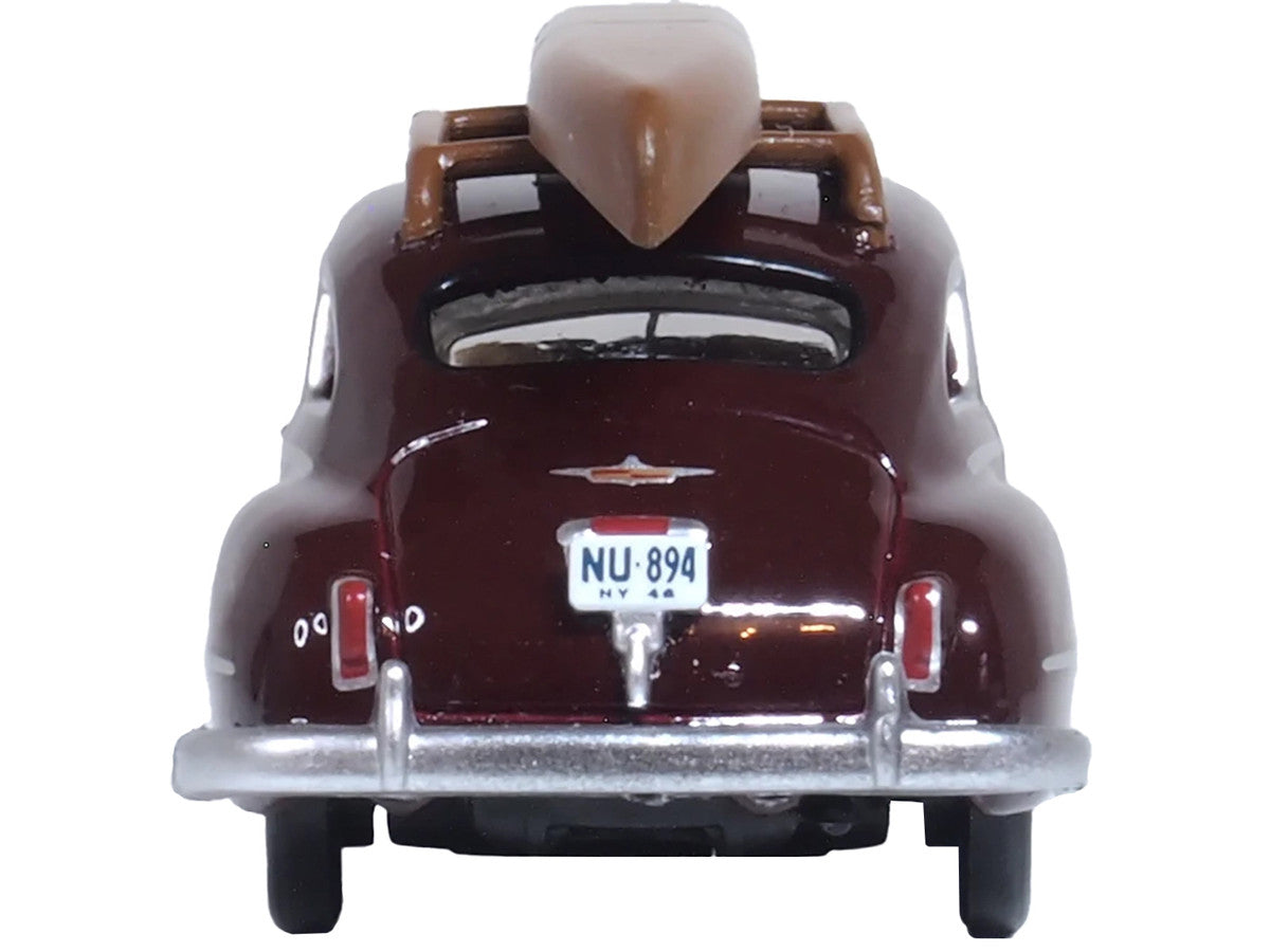 1946 DeSoto Suburban with Roof Rack and Canoe Royal Maroon 1/87 (HO) Scale Diecast Model Car by Oxford Diecast LuxuryLifeWay Online Store