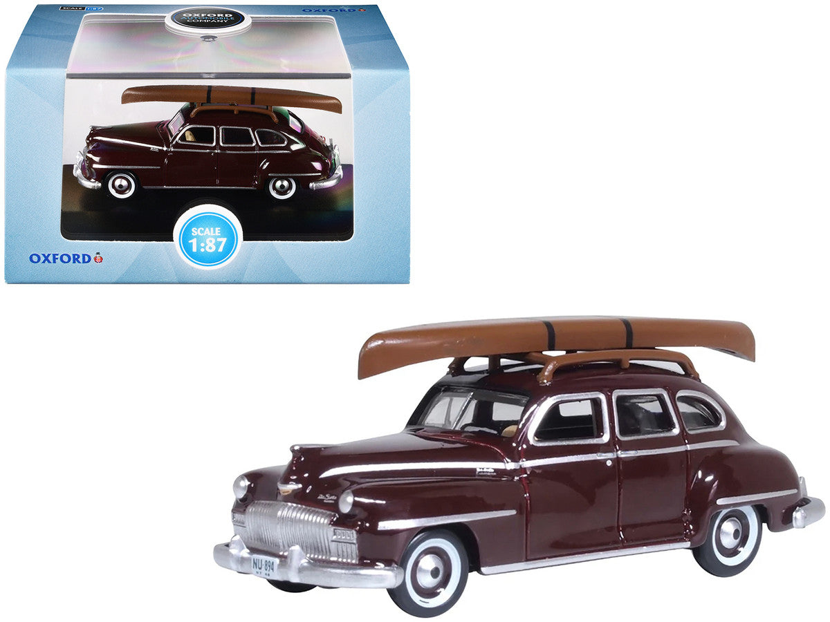 1946 DeSoto Suburban with Roof Rack and Canoe Royal Maroon 1/87 (HO) Scale Diecast Model Car by Oxford Diecast LuxuryLifeWay Online Store
