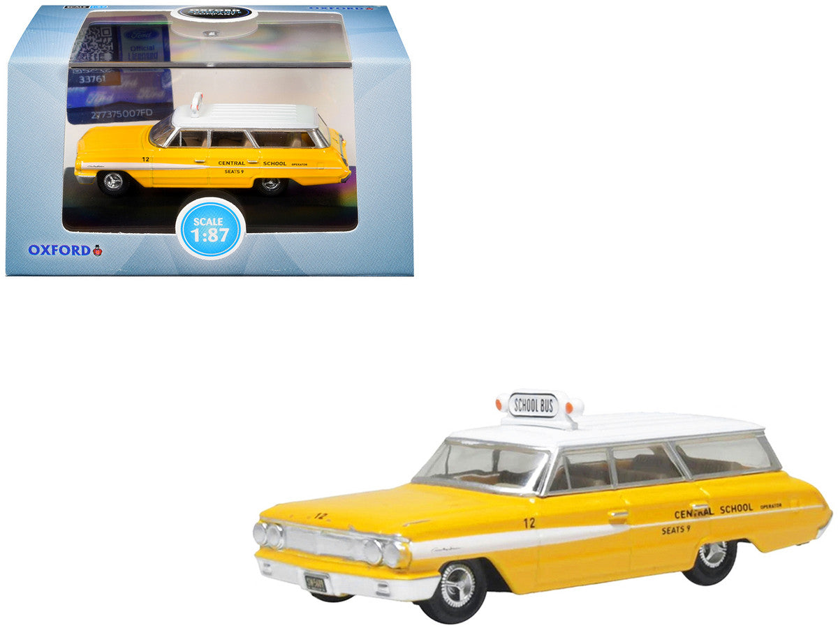 1964 Ford Country Station Wagon "Central School Bus" Yellow with White Top 1/87 (HO) Scale Diecast Model Car by Oxford Diecast LuxuryLifeWay Online Store