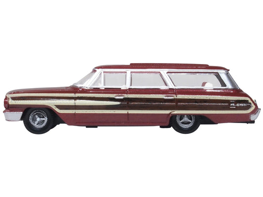 1964 Ford Country Station Wagon Squire Vintage Burgundy with Woodgrain Sides and White Interior 1/87 (HO) Scale Diecast Model Car by Oxford Diecast LuxuryLifeWay Online Store