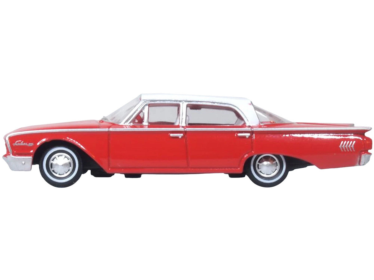 1960 Ford Fairlane Sedan 500 Monte Carlo Red with Corinthian White Top and Interior 1/87 (HO) Scale Diecast Model Car by Oxford Diecast LuxuryLifeWay Online Store