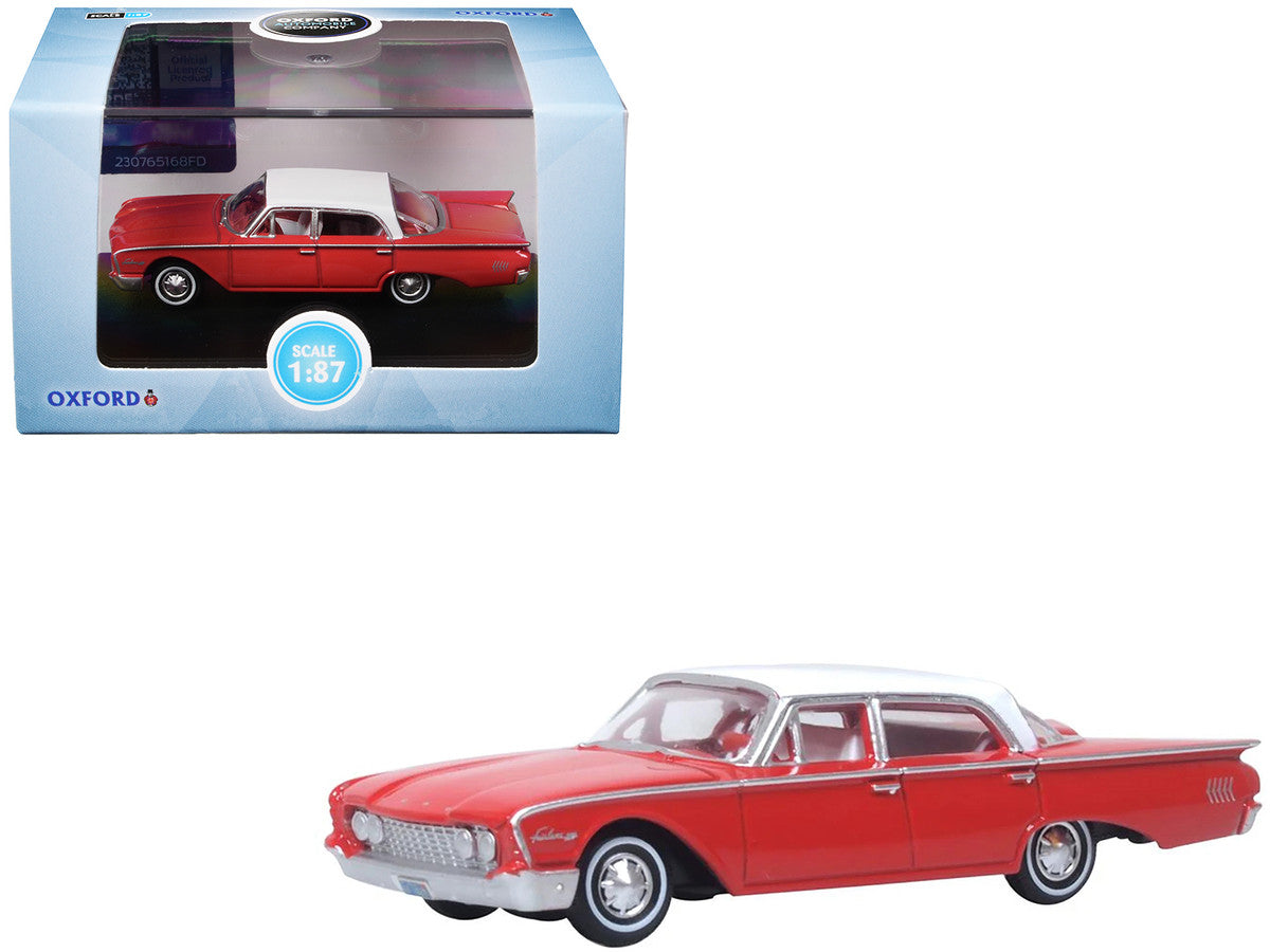 1960 Ford Fairlane Sedan 500 Monte Carlo Red with Corinthian White Top and Interior 1/87 (HO) Scale Diecast Model Car by Oxford Diecast LuxuryLifeWay Online Store