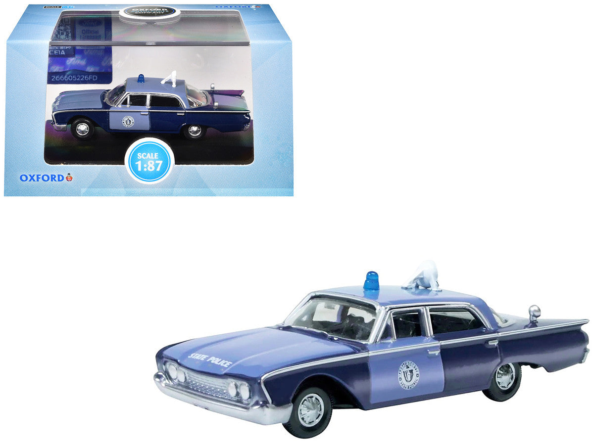 1960 Ford Fairlane Sedan "Massachusetts State Police Radar Car" Blue Two-Tone 1/87 (HO) Scale Diecast Model Car by Oxford Diecast LuxuryLifeWay Online Store
