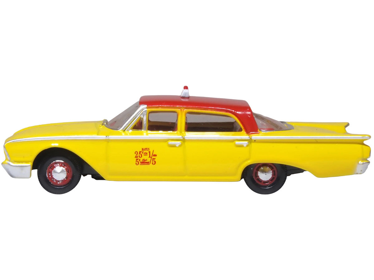 1960 Ford Fairlane Sedan "NYC Taxi" Yellow with Red Top and Interior 1/87 (HO) Scale Diecast Model Car by Oxford Diecast LuxuryLifeWay Online Store