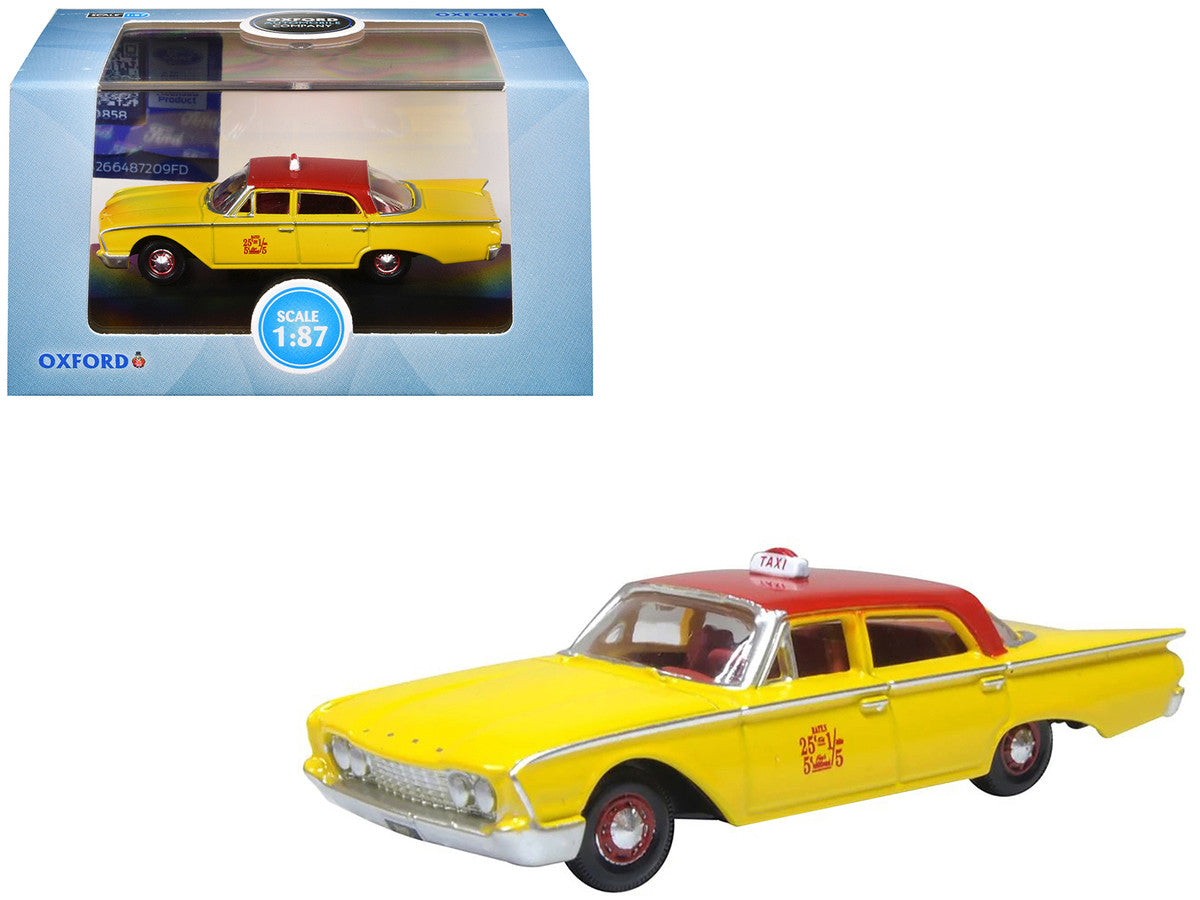 1960 Ford Fairlane Sedan "NYC Taxi" Yellow with Red Top and Interior 1/87 (HO) Scale Diecast Model Car by Oxford Diecast LuxuryLifeWay Online Store