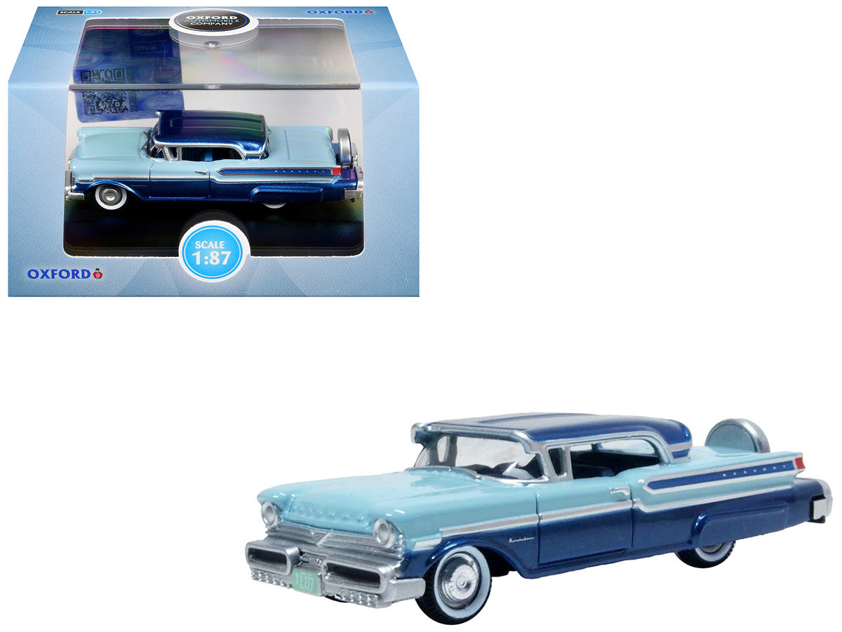 1957 Mercury Montclair Nantucket Blue Metallic and Pacific Blue Two-Tone 1/87 (HO) Scale Diecast Model Car by Oxford Diecast LuxuryLifeWay Online Store