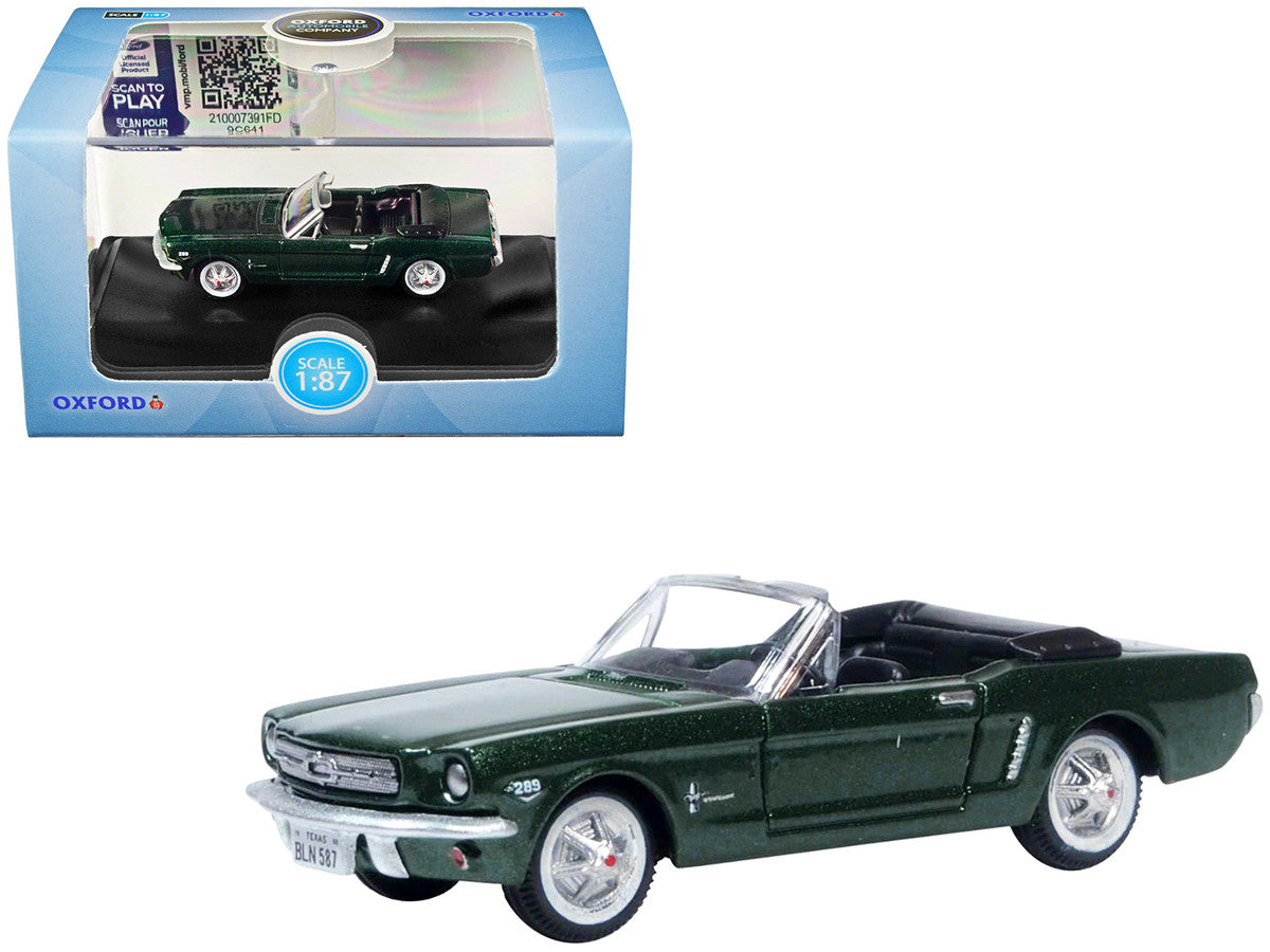 1965 Ford Mustang Convertible Ivy Green Metallic 1/87 (HO) Scale Diecast Model Car by Oxford Diecast LuxuryLifeWay Online Store