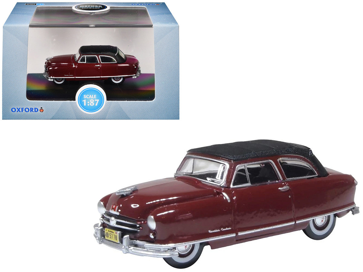 1950 Nash Rambler Custom Landau Convertible (Closed) Sunset Maroon with Black Top 1/87 (HO) Scale Diecast Model Car by Oxford Diecast LuxuryLifeWay Online Store