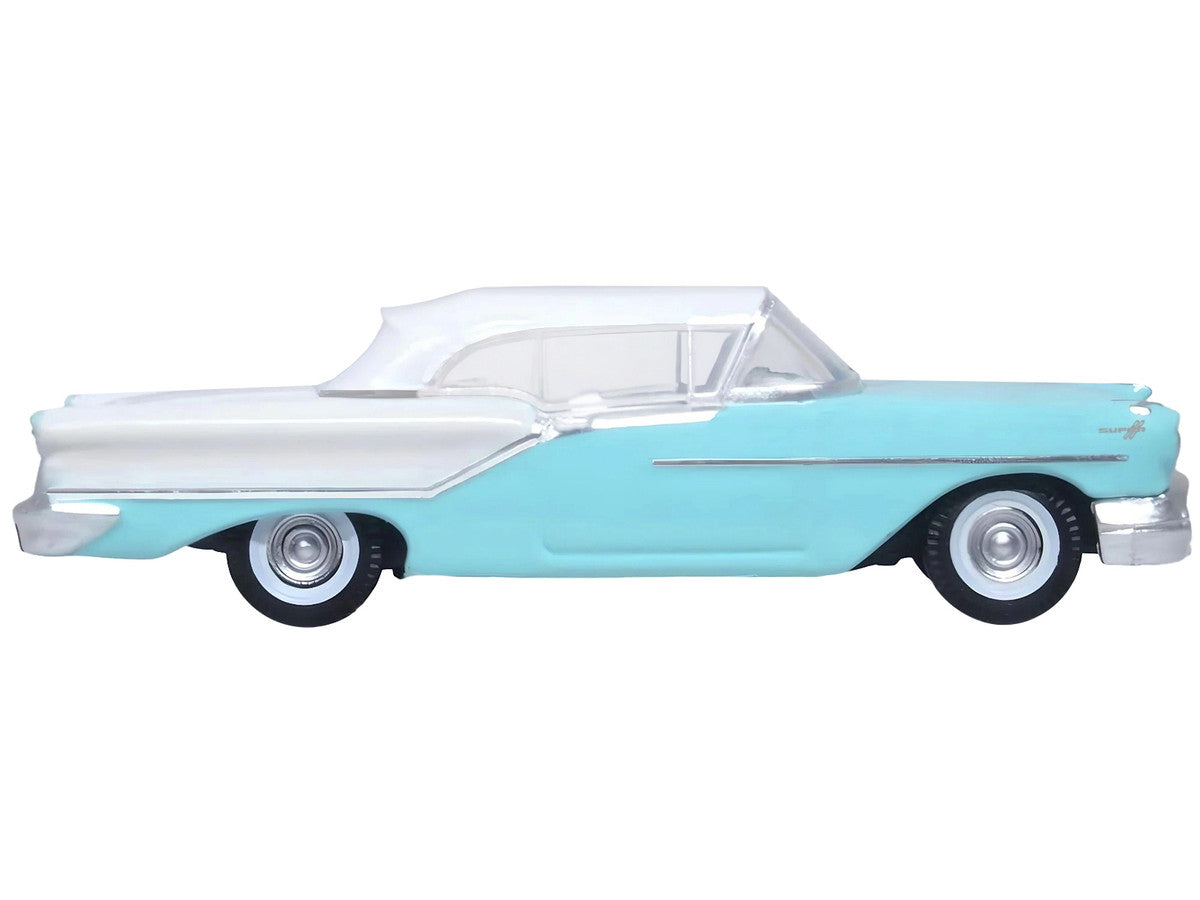 1957 Oldsmobile 88 Convertible (Top-Up) Banff Blue and Alcan White with White 1/87 (HO) Scale Diecast Model Car by Oxford Diecast LuxuryLifeWay Online Store