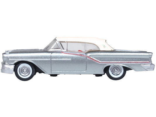 1957 Oldsmobile 88 Convertible (Top-Up) Juneau Gray with White Top and Red Interior 1/87 (HO) Scale Diecast Model Car by Oxford Diecast LuxuryLifeWay Online Store