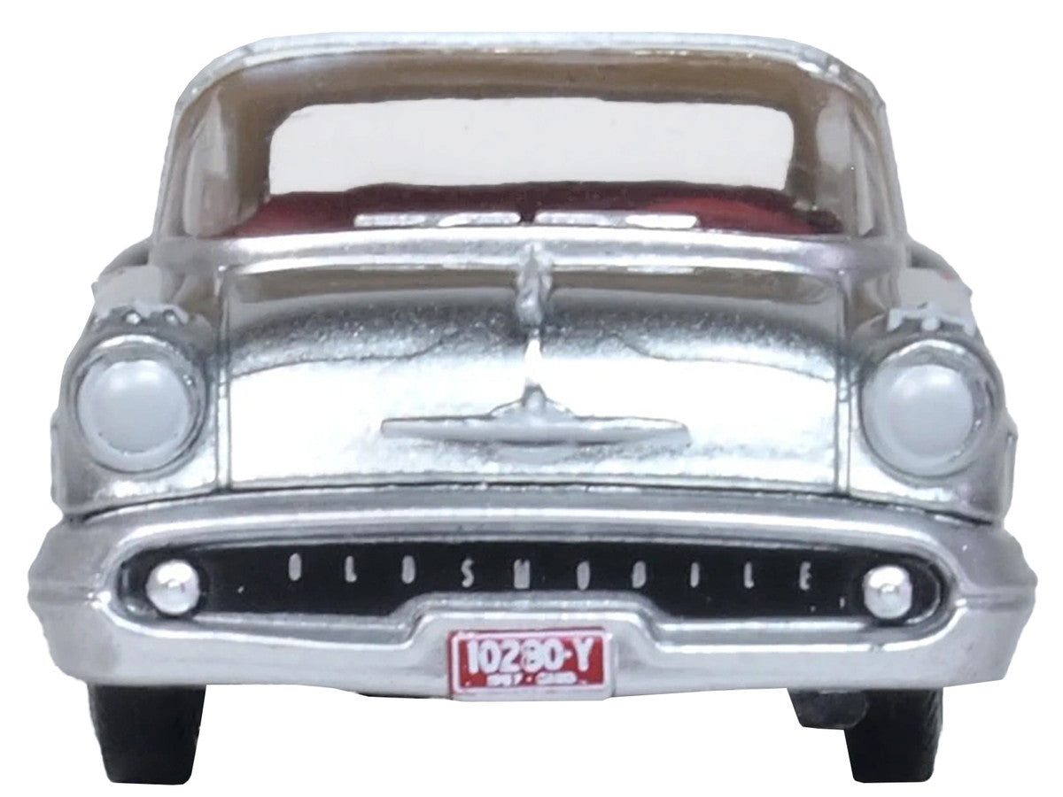 1957 Oldsmobile 88 Convertible (Top-Up) Juneau Gray with White Top and Red Interior 1/87 (HO) Scale Diecast Model Car by Oxford Diecast LuxuryLifeWay Online Store