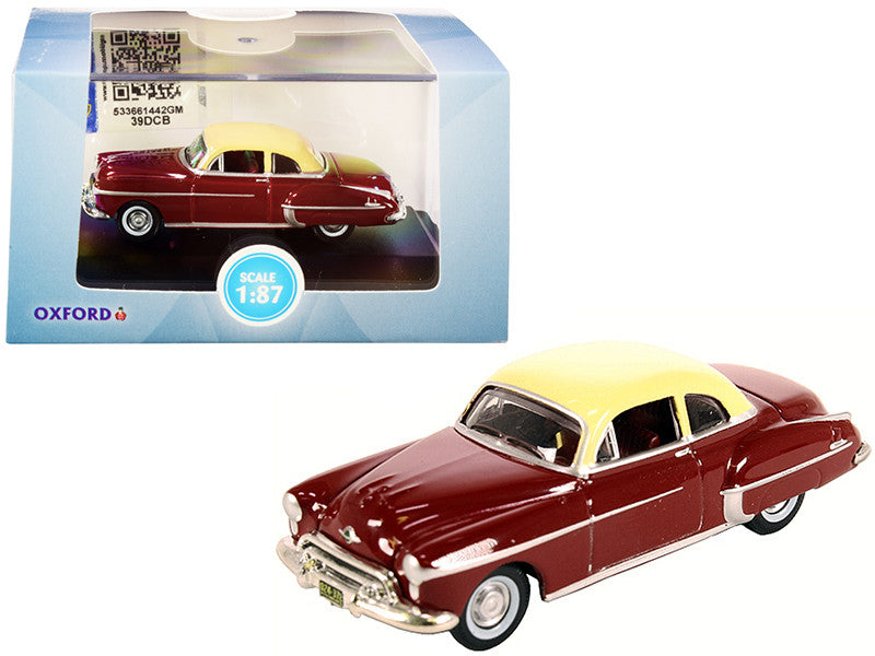 1950 Oldsmobile Rocket 88 Coupe Chariot Red with Canto Cream Top 1/87 (HO) Scale Diecast Model Car by Oxford Diecast LuxuryLifeWay Online Store