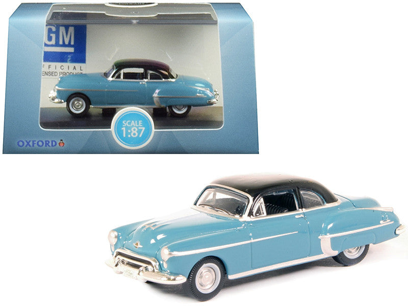 1950 Oldsmobile Rocket 88 Coupe Crest Blue with Black Top 1/87 (HO) Scale Diecast Model Car by Oxford Diecast LuxuryLifeWay Online Store