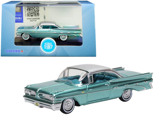 1959 Pontiac Bonneville Coupe Seaspray Green with Silver Top 1/87 (HO) Scale Diecast Model Car by Oxford Diecast LuxuryLifeWay Online Store