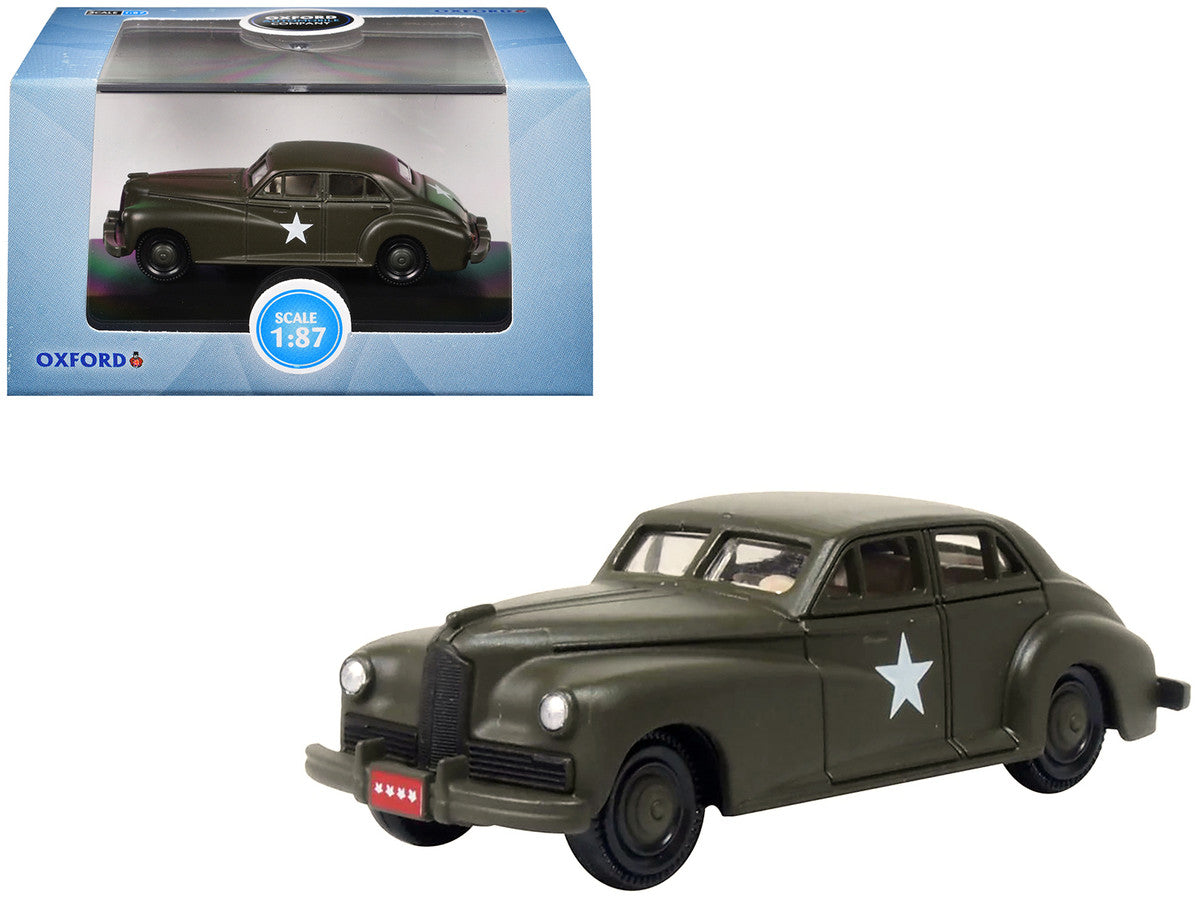 1942 Packard Clipper Touring Sedan "US Army Staff Car" Olive Drab 1/87 (HO) Scale Diecast Model Car by Oxford Diecast LuxuryLifeWay Online Store
