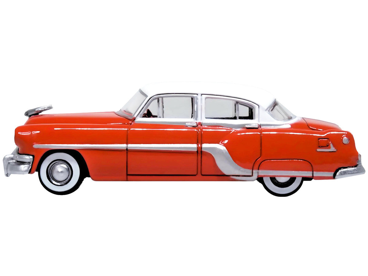 1954 Pontiac Chieftain 4 Door Coral Red with Winter White Top 1/87 (HO) Scale Diecast Model Car by Oxford Diecast LuxuryLifeWay Online Store