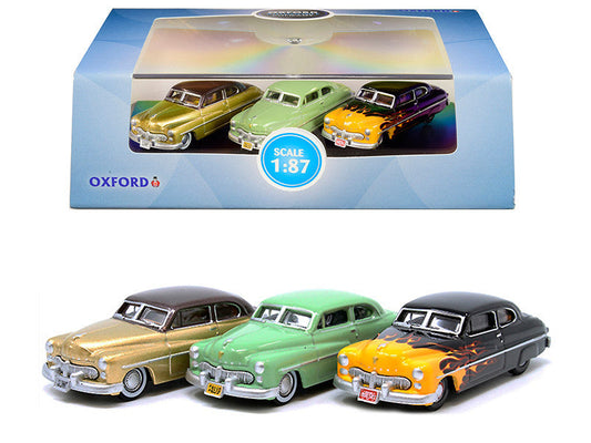 1949 Mercury Set of 3 Cars "70th Anniversary" 1/87 (HO) Scale Diecast Model Cars by Oxford Diecast LuxuryLifeWay Online Store