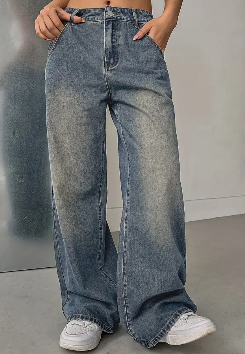 European And American Women's Washed Vintage Denim Pants LadyShow.Store