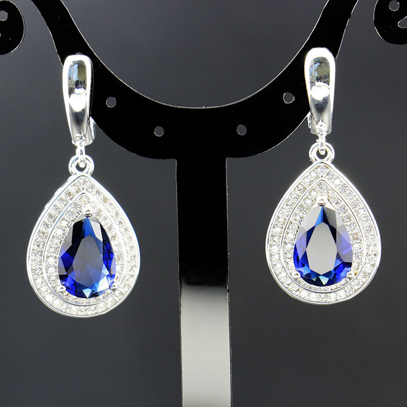 Jewelry Four-piece Set Rings Pendants Earrings Drop-shaped Gem LadyShow.Store