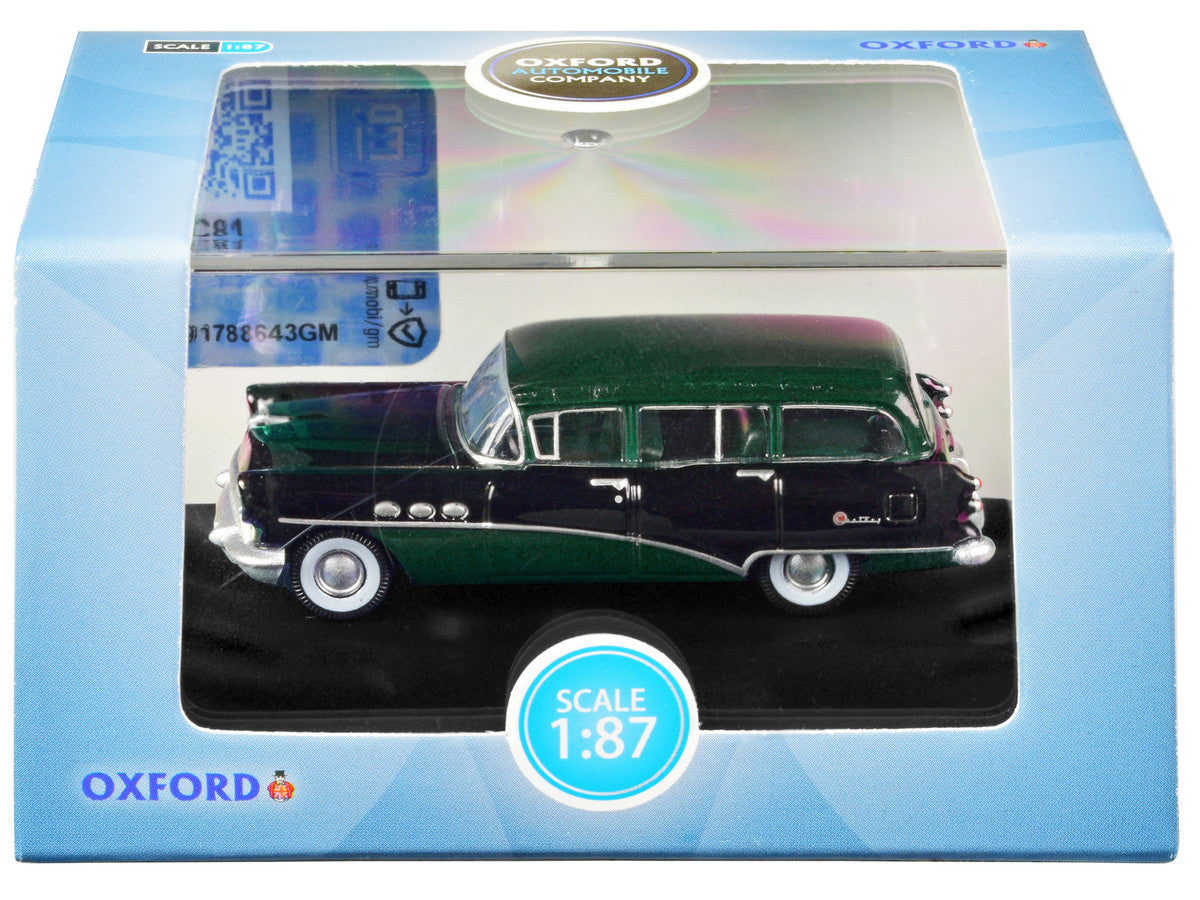 1954 Buick Century Estate Wagon Baffin Green and Carlsbad Black 1/87 (HO) Scale Diecast Model Car by Oxford Diecast LuxuryLifeWay Online Store