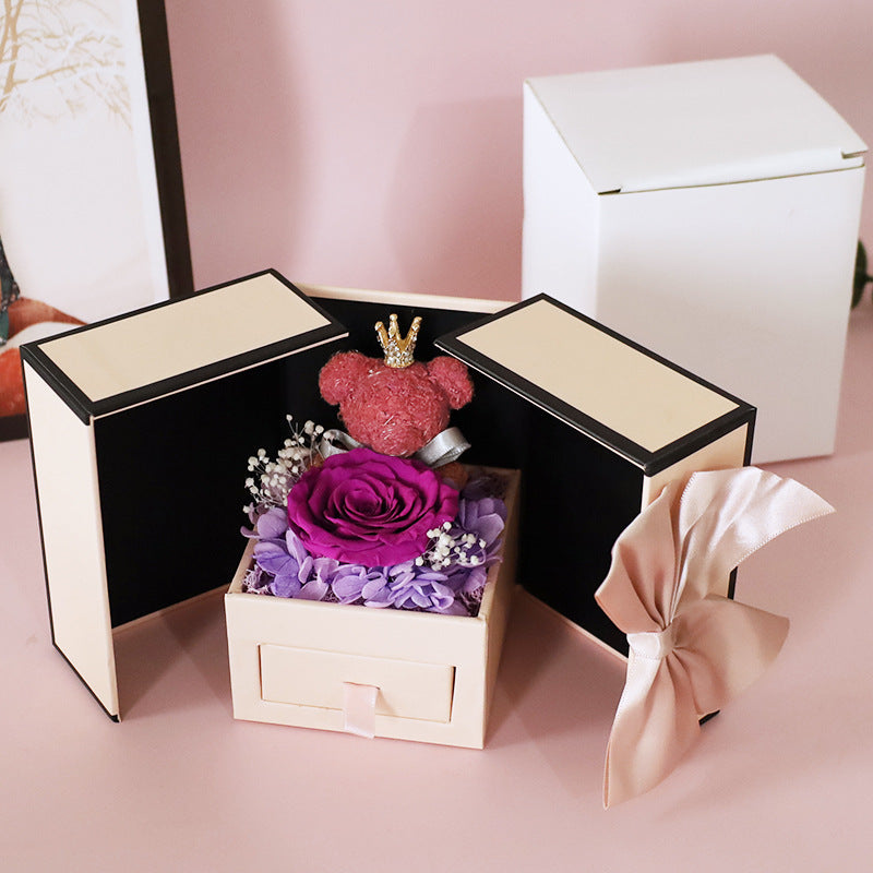 Mother's Day Gift Double Door Bear Rose Preserved Fresh Flower Jewelry Box LadyShow.Store